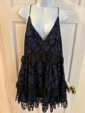 Kendall & Kylie Navy Blue Lace Tiered Mini Dress
